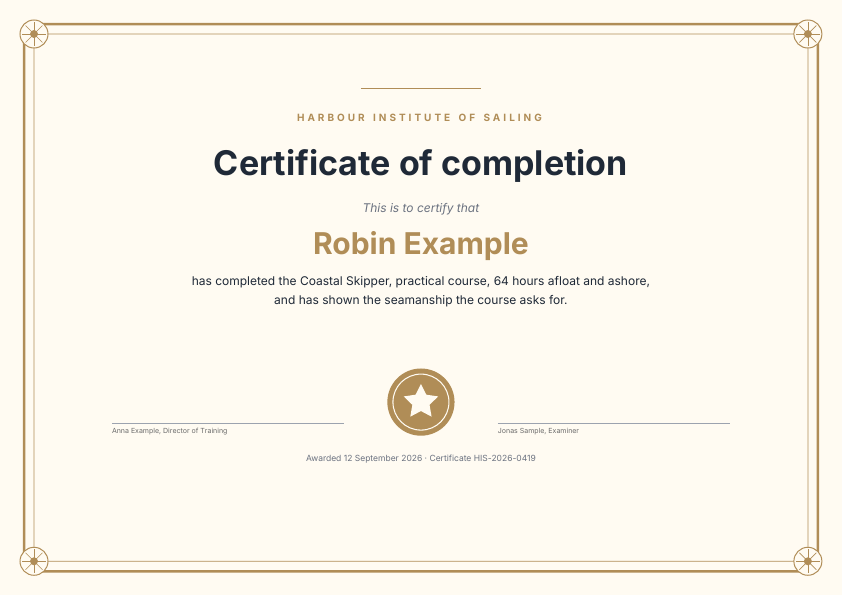 The first page of the certificate example