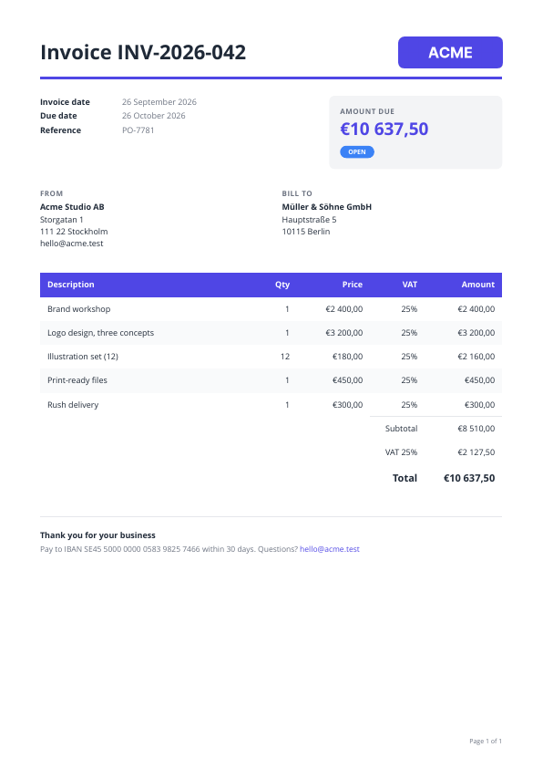 The first page of the factur-x e-invoice example