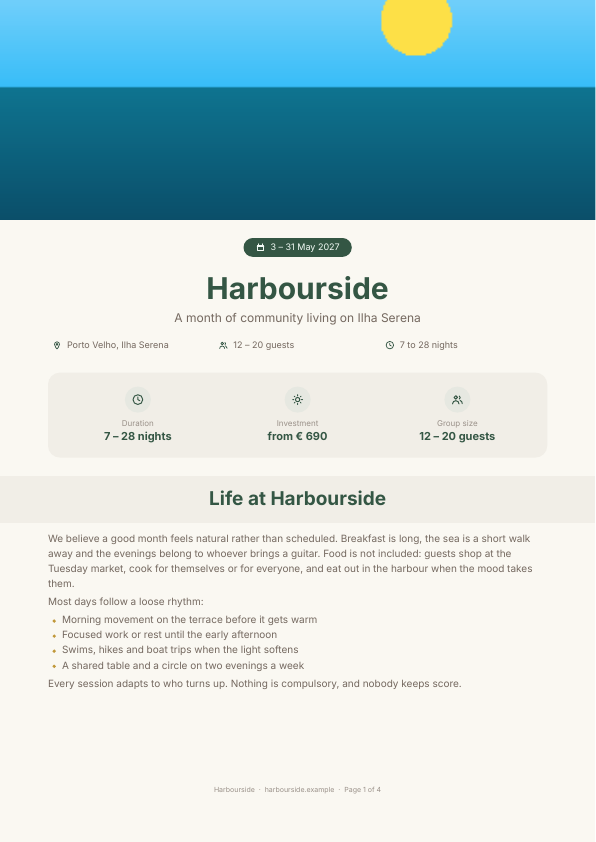 The first page of the event flyer example