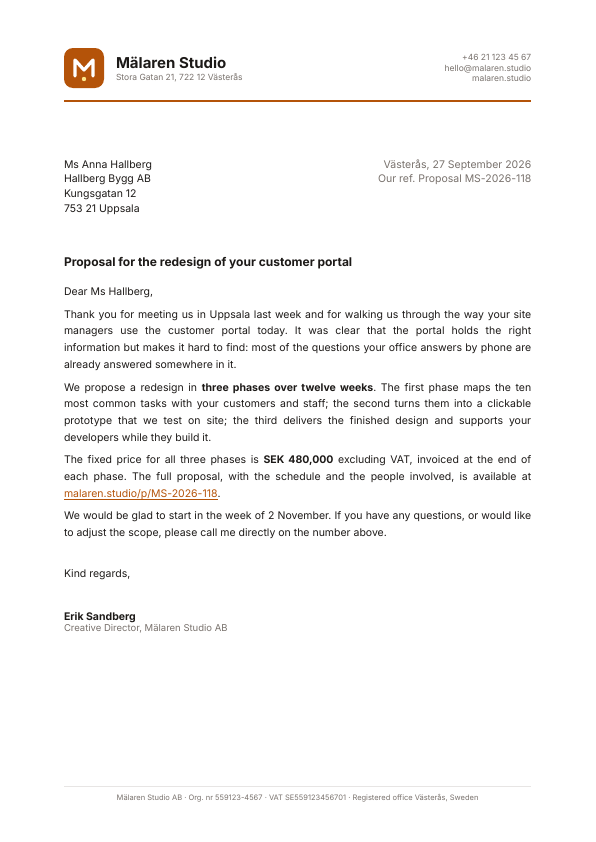 The first page of the letter example