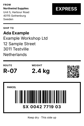 The first page of the shipping label example